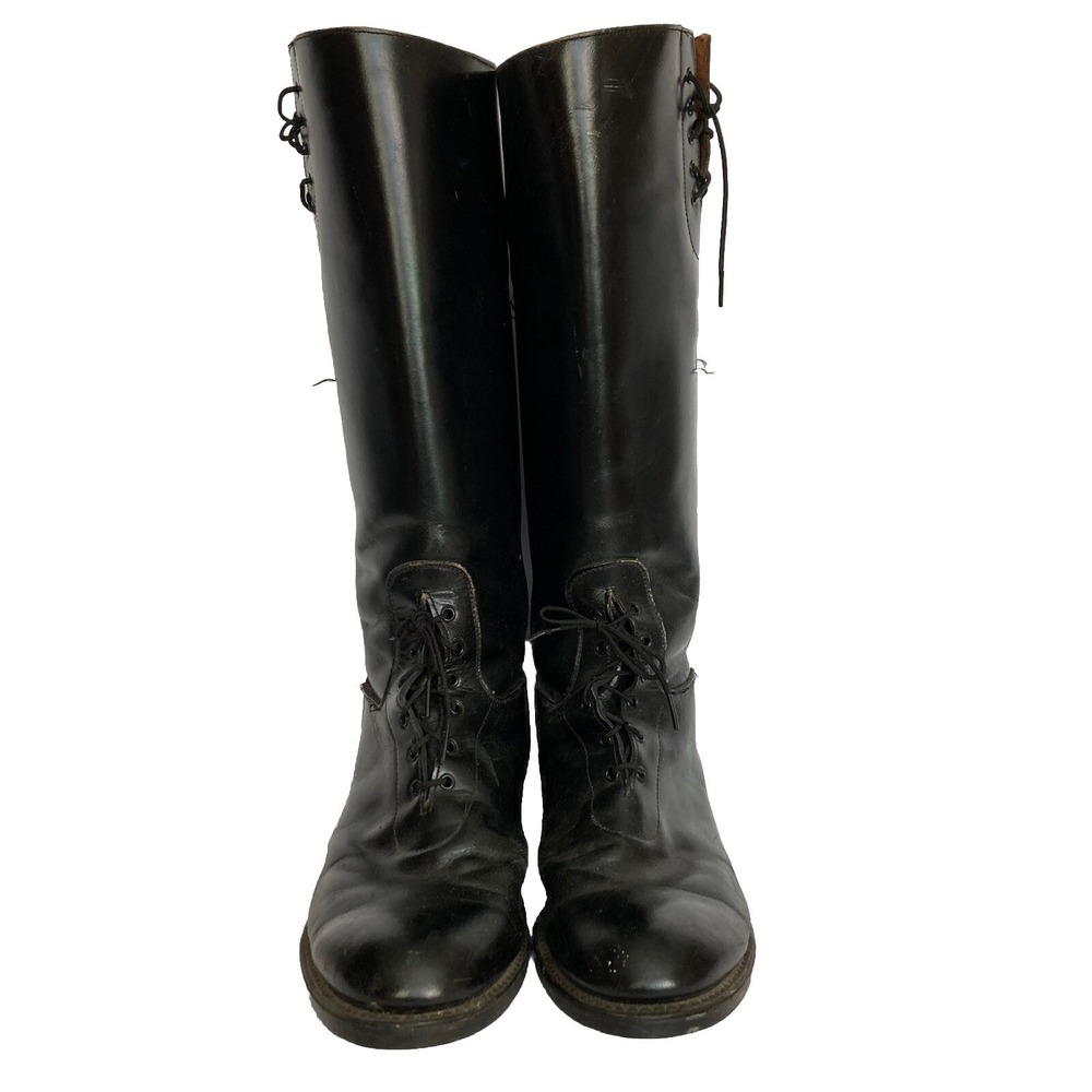 Vtg Service Riding Apparel Black Leather Boots 9.5 E Wide Yonkers NY Made in USA - Picture 4 of 16